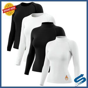 4 Pack Thermal Compression Shirts Fleece Lined Slim Fit Long Sleeve Base Layer